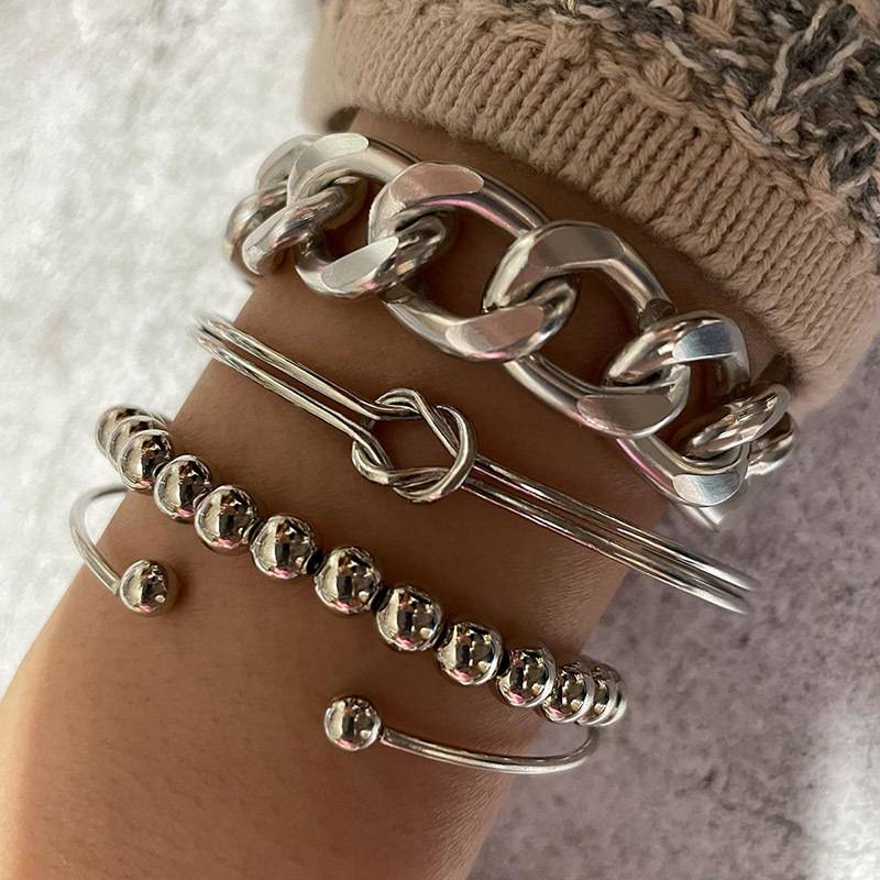 Punk Style Bracelet Set Chunky Alloy Chain Hand Jewelry, Jewels for Party Clothings Decoration Accessories,Bracelet for Women,Temu